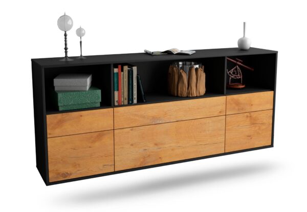 Sideboard Cary | hängend | Korpus Anthrazit | Front in Eiche Holz Optik | 180x79x35cm (BxHxT)