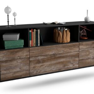 Sideboard Cary | hängend | Korpus Anthrazit | Front in Treibholz Holz Optik | 180x79x35cm (BxHxT)