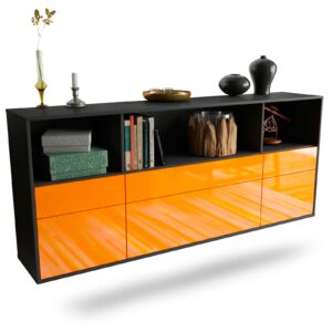 Sideboard Cary | hängend | Korpus Anthrazit | Front in Hochglanz Orange | 180x79x35cm (BxHxT)