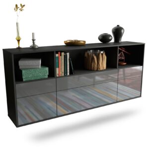 Sideboard Cary | hängend | Korpus Anthrazit | Front in Hochglanz Grau | 180x79x35cm (BxHxT)