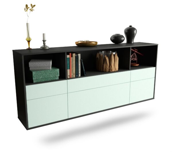 Sideboard Cary | hängend | Korpus Anthrazit | Front in Mint | 180x79x35cm (BxHxT)