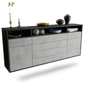 Sideboard Bellevue | hängend | Korpus Anthrazit | Front in Beton Optik | 180x79x35cm (BxHxT)