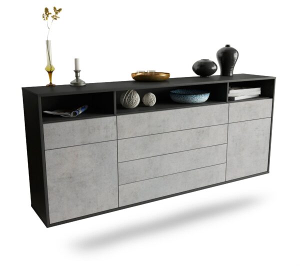 Sideboard Bellevue | hängend | Korpus Anthrazit | Front in Beton Optik | 180x79x35cm (BxHxT)