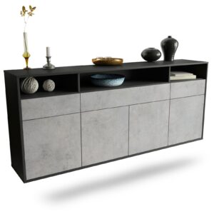 Sideboard Simi Valley | hängend | Korpus Anthrazit | Front in Beton Optik | 180x79x35cm (BxHxT)