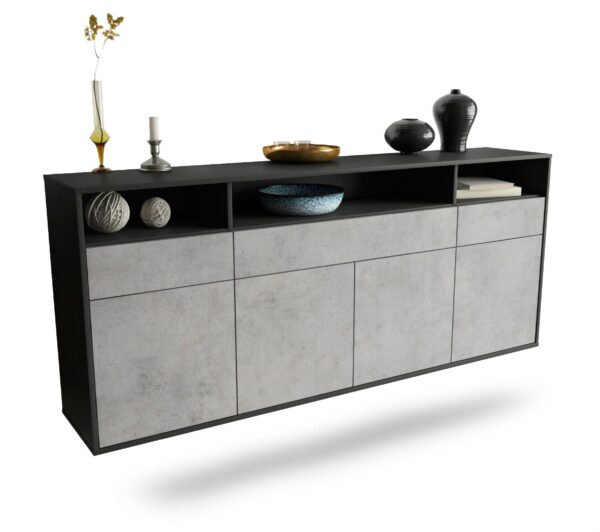 Sideboard Simi Valley | hängend | Korpus Anthrazit | Front in Beton Optik | 180x79x35cm (BxHxT)