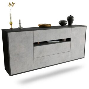 Sideboard McKinney | hängend | Korpus Anthrazit | Front in Beton Optik | 180x79x35cm (BxHxT)