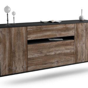 Sideboard McKinney | hängend | Korpus Anthrazit | Front in Treibholz Holz Optik | 180x79x35cm (BxHxT)