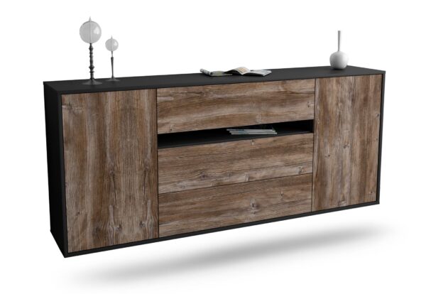 Sideboard McKinney | hängend | Korpus Anthrazit | Front in Treibholz Holz Optik | 180x79x35cm (BxHxT)