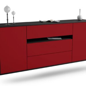 Sideboard McKinney | hängend | Korpus Anthrazit | Front in Bordeaux | 180x79x35cm (BxHxT)