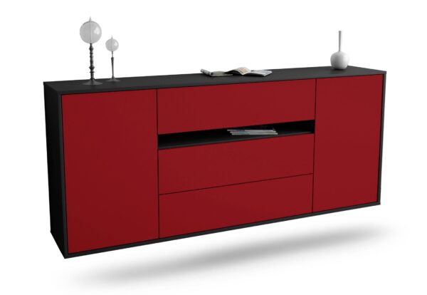 Sideboard McKinney | hängend | Korpus Anthrazit | Front in Bordeaux | 180x79x35cm (BxHxT)
