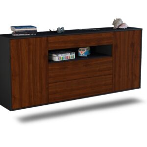 Sideboard Vallejo | hängend | Korpus Anthrazit | Front in Walnuss Holz Optik | 180x79x35cm (BxHxT)