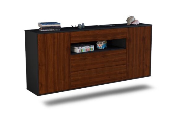 Sideboard Vallejo | hängend | Korpus Anthrazit | Front in Walnuss Holz Optik | 180x79x35cm (BxHxT)