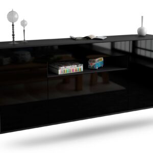 Sideboard Vallejo | hängend | Korpus Anthrazit | Front in Hochglanz Schwarz | 180x79x35cm (BxHxT)