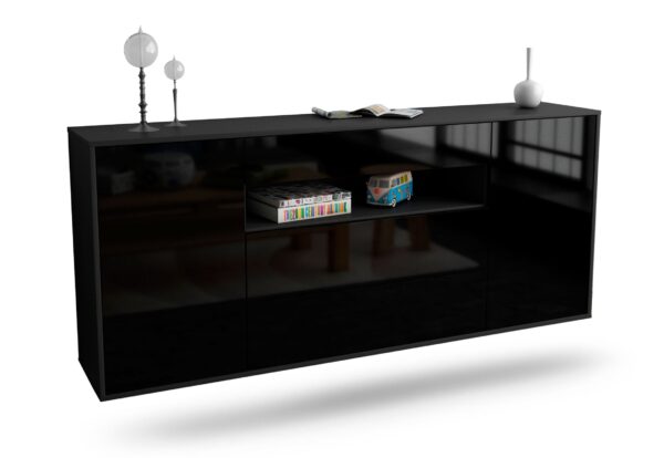 Sideboard Vallejo | hängend | Korpus Anthrazit | Front in Hochglanz Schwarz | 180x79x35cm (BxHxT)