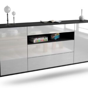 Sideboard Vallejo | hängend | Korpus Anthrazit | Front in Hochglanz Weiß | 180x79x35cm (BxHxT)