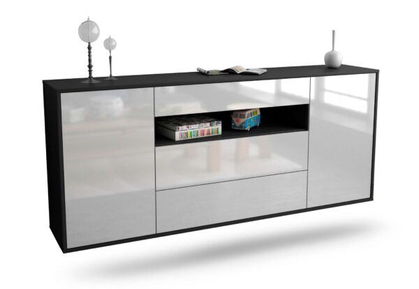 Sideboard Vallejo | hängend | Korpus Anthrazit | Front in Hochglanz Weiß | 180x79x35cm (BxHxT)