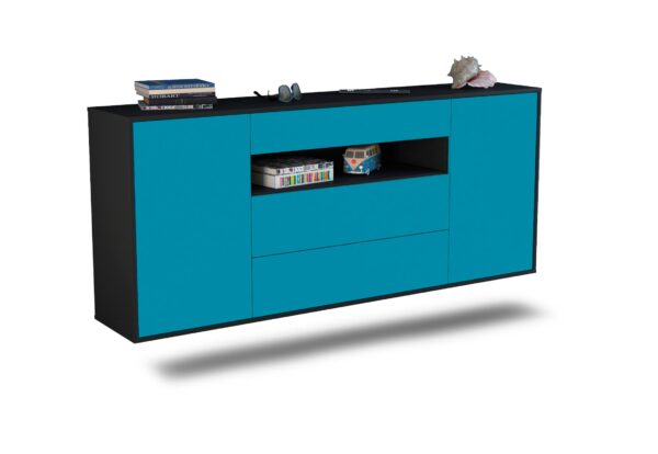 Sideboard Vallejo | hängend | Korpus Anthrazit | Front in Türkis | 180x79x35cm (BxHxT)