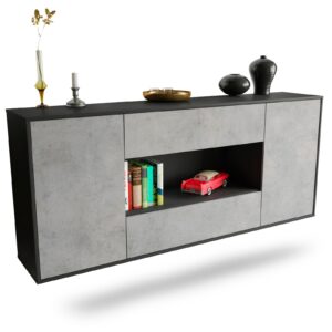 Sideboard Denton | hängend | Korpus Anthrazit | Front in Beton Optik | 180x79x35cm (BxHxT)