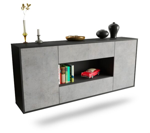 Sideboard Denton | hängend | Korpus Anthrazit | Front in Beton Optik | 180x79x35cm (BxHxT)