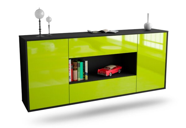 Sideboard Denton | hängend | Korpus Anthrazit | Front in Hochglanz Grün | 180x79x35cm (BxHxT)