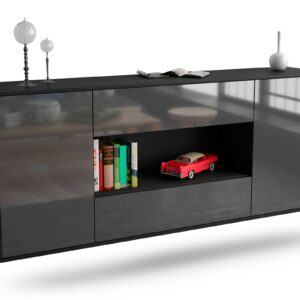 Sideboard Denton | hängend | Korpus Anthrazit | Front in Hochglanz Grau | 180x79x35cm (BxHxT)