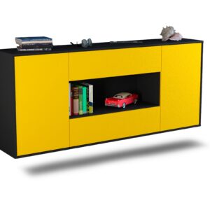 Sideboard Denton | hängend | Korpus Anthrazit | Front in Gelb | 180x79x35cm (BxHxT)