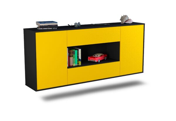 Sideboard Denton | hängend | Korpus Anthrazit | Front in Gelb | 180x79x35cm (BxHxT)