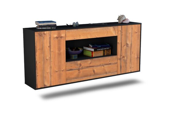 Sideboard Ann Arbor | hängend | Korpus Anthrazit | Front in Pinie Holz Optik | 180x79x35cm (BxHxT)
