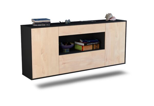 Sideboard Ann Arbor | hängend | Korpus Anthrazit | Front in Zeder Holz Optik | 180x79x35cm (BxHxT)