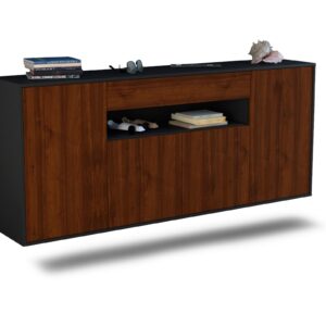 Sideboard Lansing | hängend | Korpus Anthrazit | Front in Walnuss Holz Optik | 180x79x35cm (BxHxT)