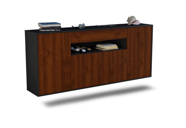 Sideboard Lansing | hängend | Korpus Anthrazit | Front in Walnuss Holz Optik | 180x79x35cm (BxHxT)