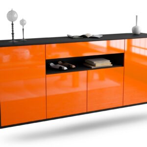 Sideboard Lansing | hängend | Korpus Anthrazit | Front in Hochglanz Orange | 180x79x35cm (BxHxT)