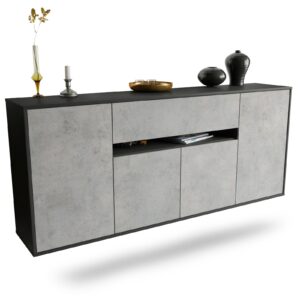 Sideboard Flint | hängend | Korpus Anthrazit | Front in Beton Optik | 180x79x35cm (BxHxT)