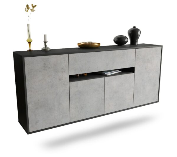 Sideboard Flint | hängend | Korpus Anthrazit | Front in Beton Optik | 180x79x35cm (BxHxT)