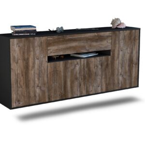 Sideboard Flint | hängend | Korpus Anthrazit | Front in Treibholz Holz Optik | 180x79x35cm (BxHxT)