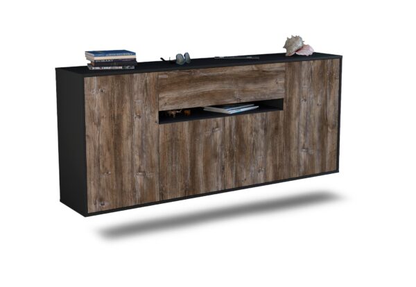 Sideboard Flint | hängend | Korpus Anthrazit | Front in Treibholz Holz Optik | 180x79x35cm (BxHxT)
