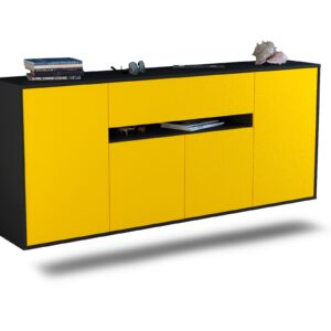 Sideboard Flint | hängend | Korpus Anthrazit | Front in Gelb | 180x79x35cm (BxHxT)