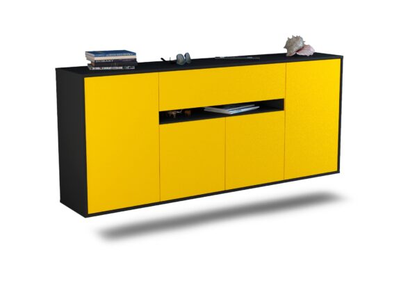 Sideboard Flint | hängend | Korpus Anthrazit | Front in Gelb | 180x79x35cm (BxHxT)