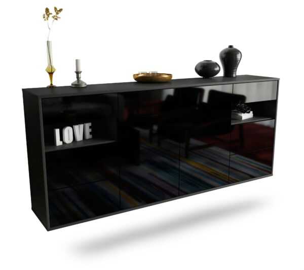 Sideboard Thornton, Schwarz, hängend (180x79x35cm)
