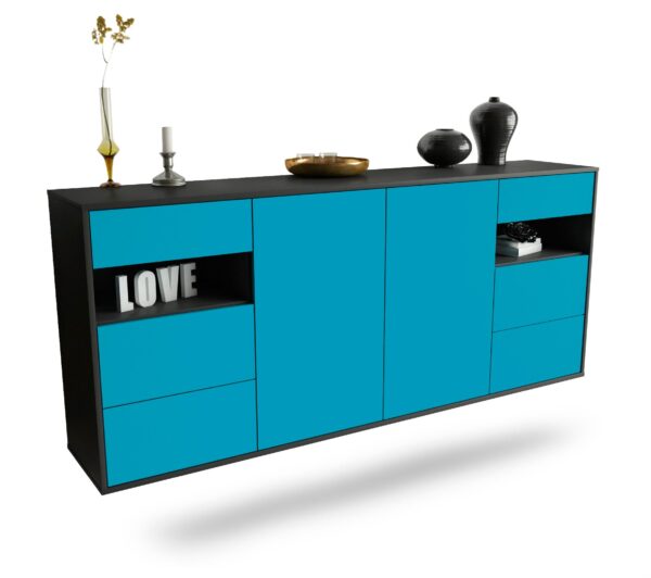 Sideboard Thornton | hängend | Korpus Anthrazit | Front in Türkis | 180x79x35cm (BxHxT)