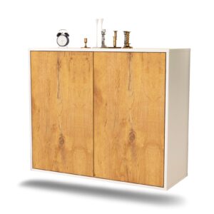 Sideboard Hialeah | hängend | Korpus Weiß | Front in Eiche Holz Optik | 92x79x35cm (BxHxT)