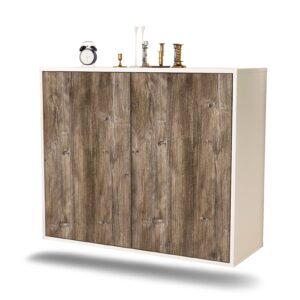 Sideboard Hialeah | hängend | Korpus Weiß | Front in Treibholz Holz Optik | 92x79x35cm (BxHxT)