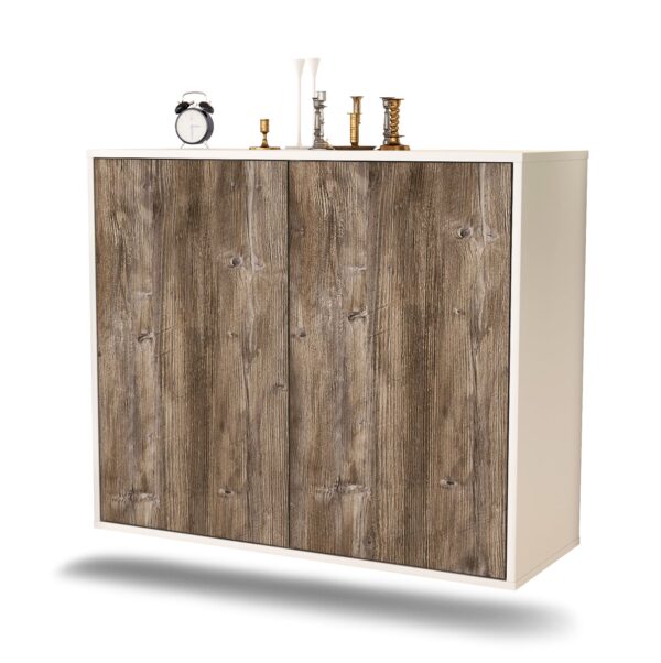 Sideboard Hialeah | hängend | Korpus Weiß | Front in Treibholz Holz Optik | 92x79x35cm (BxHxT)
