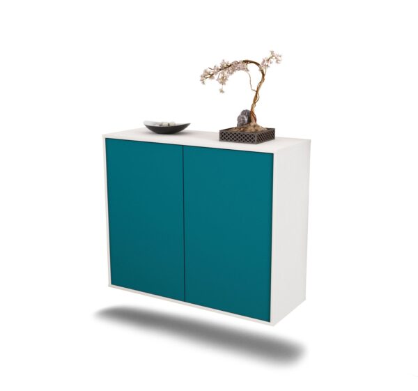 Sideboard Hialeah | hängend | Korpus Weiß | Front in Türkis | 92x79x35cm (BxHxT)