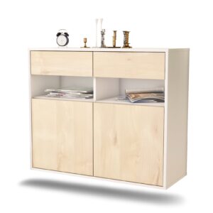 Sideboard North Las Vegas | hängend | Korpus Weiß | Front in Zeder Holz Optik | 92x79x35cm (BxHxT)