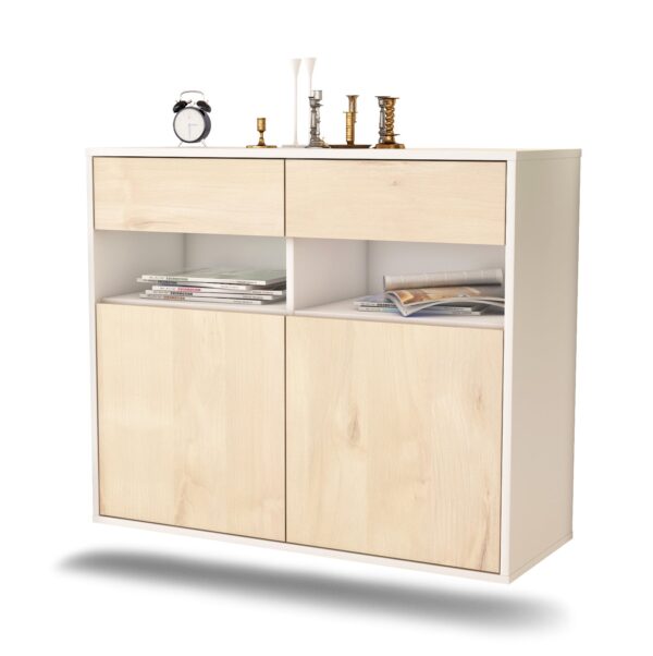 Sideboard North Las Vegas | hängend | Korpus Weiß | Front in Zeder Holz Optik | 92x79x35cm (BxHxT)