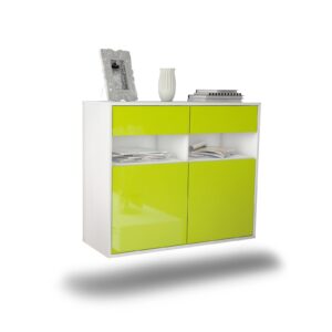 Sideboard North Las Vegas | hängend | Korpus Weiß | Front in Hochglanz Grün | 92x79x35cm (BxHxT)