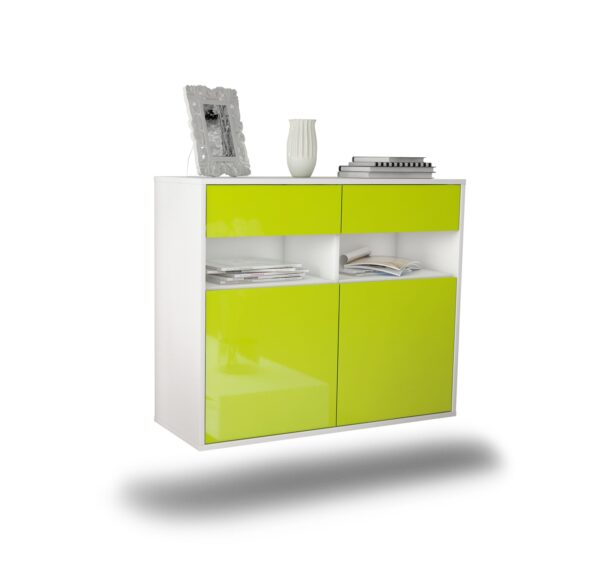 Sideboard North Las Vegas | hängend | Korpus Weiß | Front in Hochglanz Grün | 92x79x35cm (BxHxT)