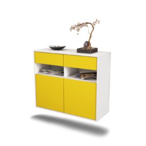 Sideboard North Las Vegas | hängend | Korpus Weiß | Front in Gelb | 92x79x35cm (BxHxT)