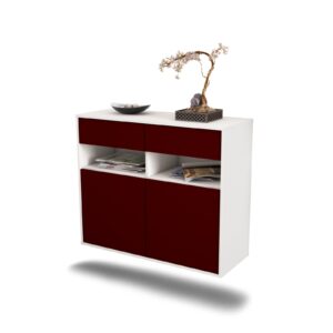 Sideboard North Las Vegas | hängend | Korpus Weiß | Front in Bordeaux | 92x79x35cm (BxHxT)